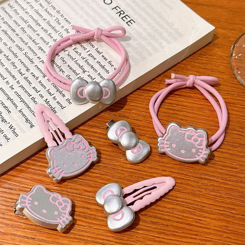 Little Fresh Hello Kitty Bow Hairpin Girl's Heart, Bangs Side Clip Cartoon Headband, Headband  Elastic Band, Female Wholesale