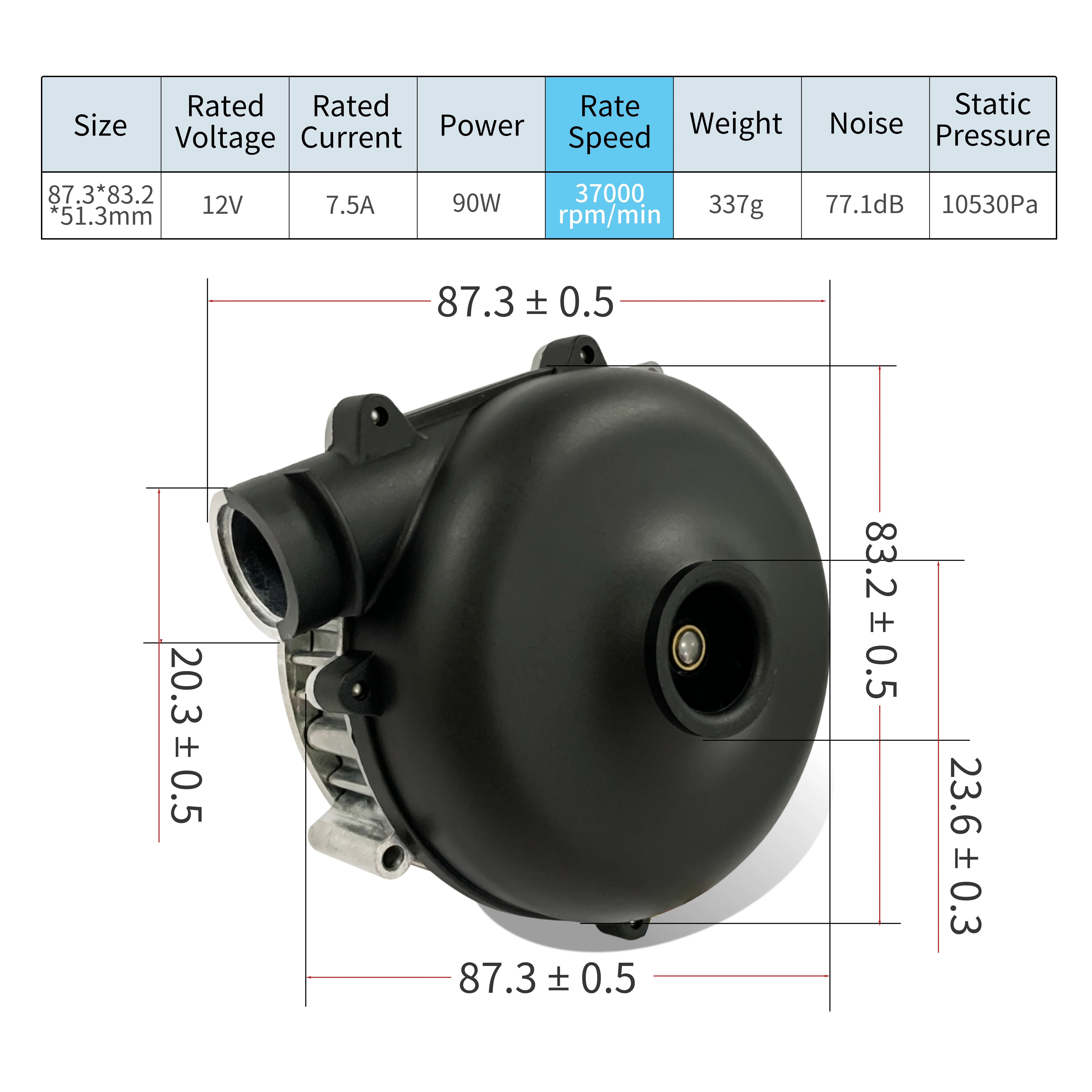 12V 80mm mini ventilador de carro sem escova 37000RPM resistente a alta pressão para +85 ℃   Ventilador de limpeza de automóveis poderoso de temperatura