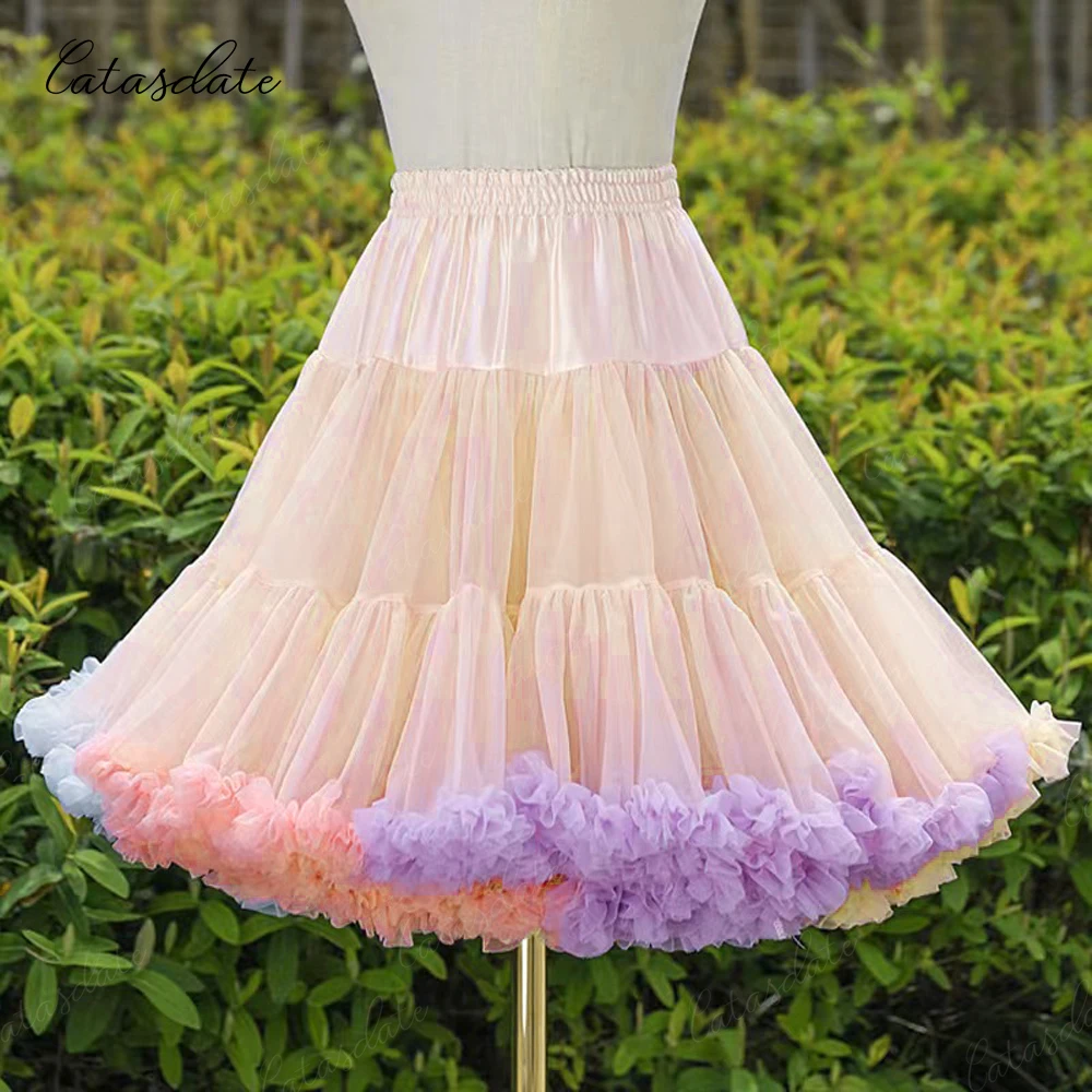 

Catasdate Colorful Petticoat Women Elastic Puffy Tutu Skirt for Ballet Dress Fluffy Underskirt for Party with Tiered Layers