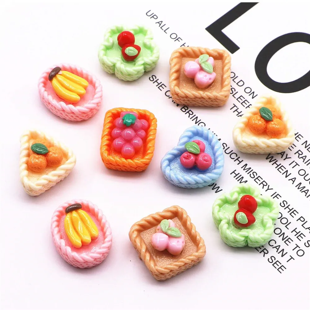 10 Piezas de Adornos de Resina con Forma de Cesta de Frutas, Imitación de Comida en Miniatura, Cabujones Planos para Manualidades, Decoración de Joyería DIY