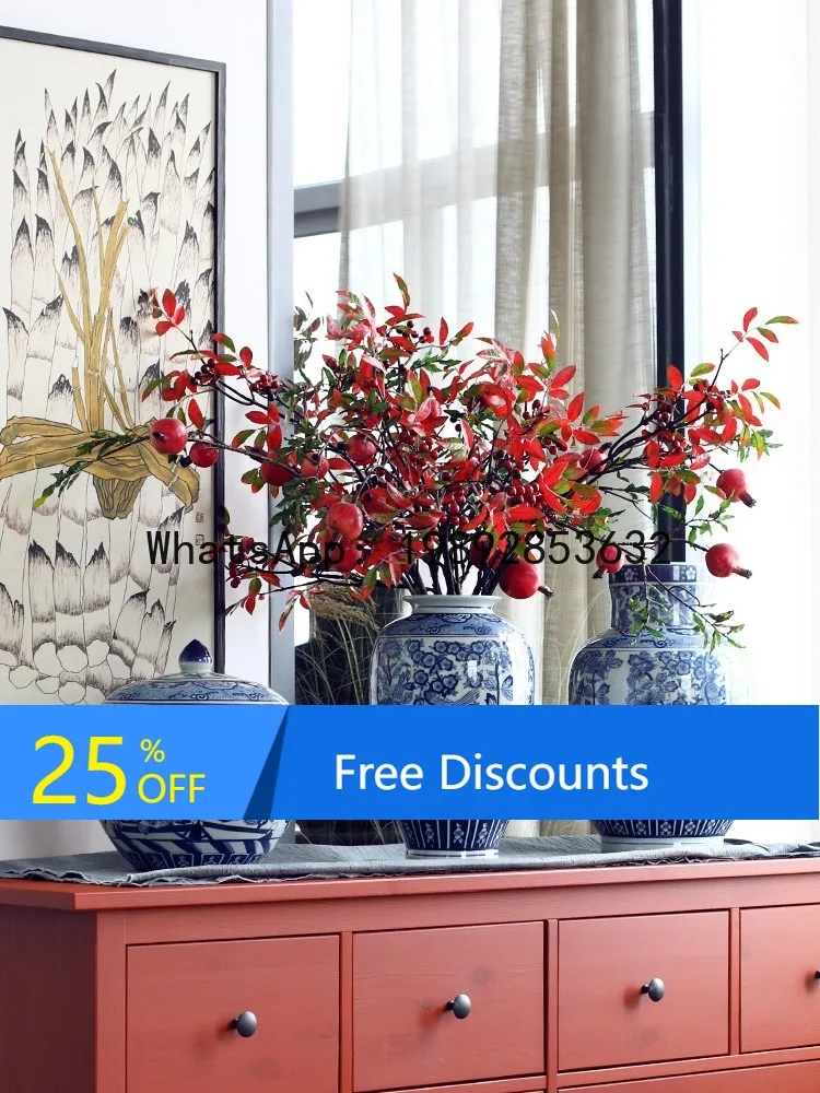 

Blue and White Porcelain Ceramic Vase Ornament New Chinese Style Living Room Entrance Flower Arrangement Decorative Porcelain