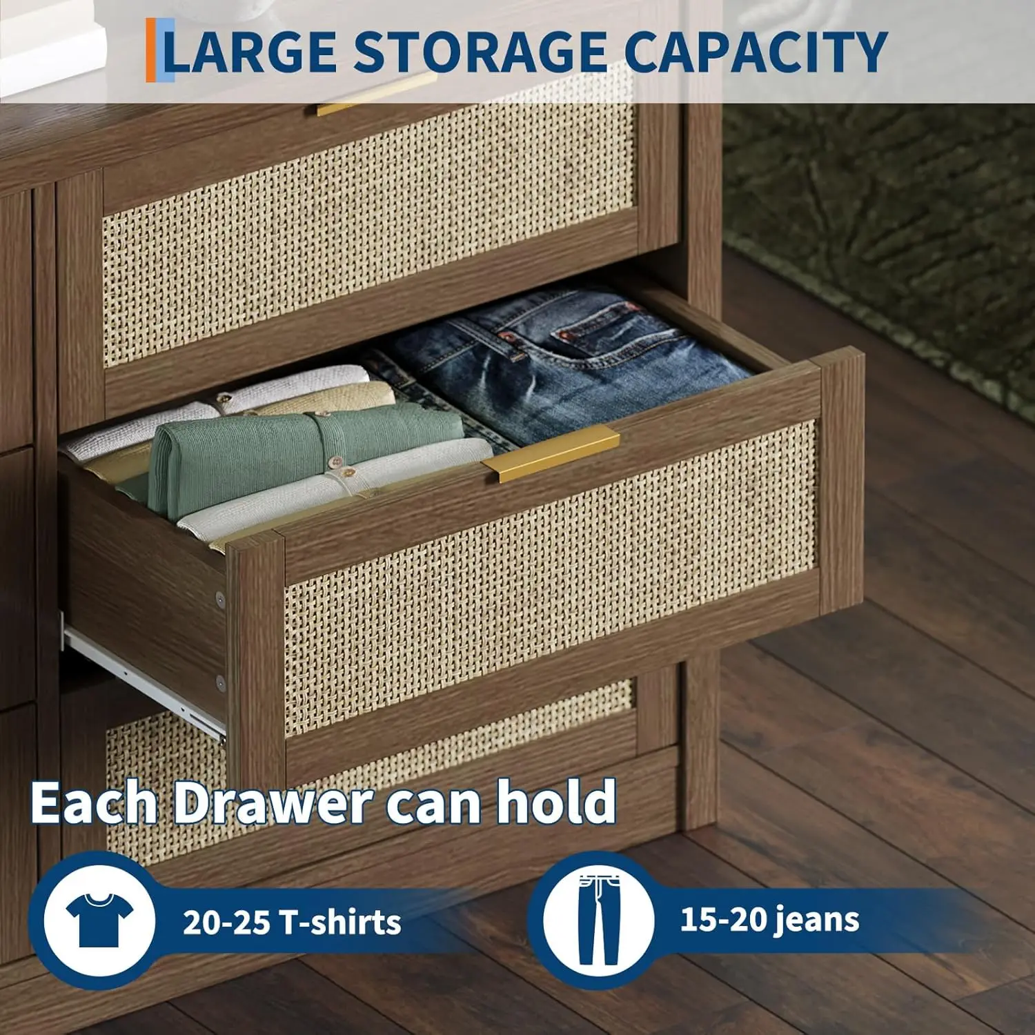 Rattan 6-Drawer Dresser 4