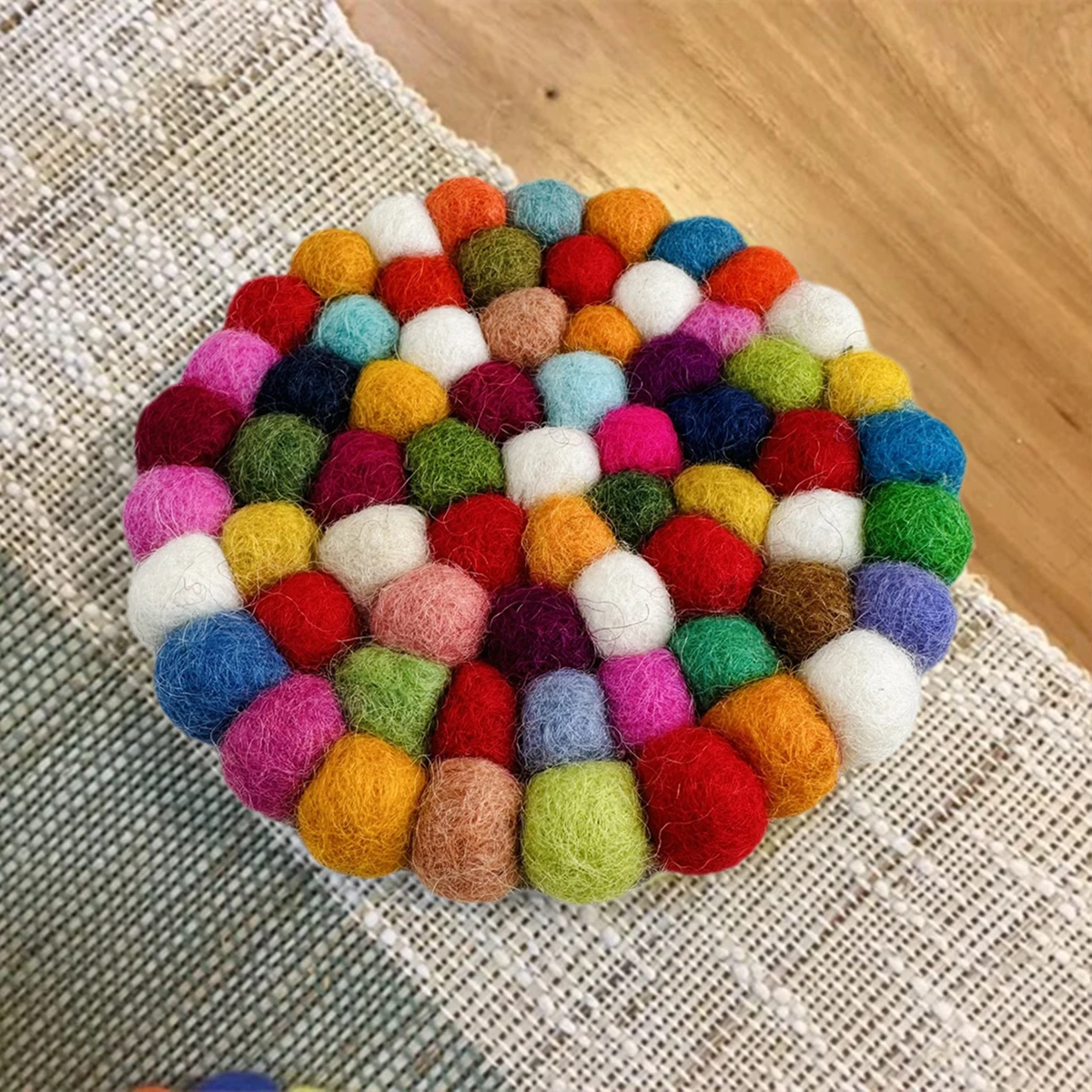 Wool Felt  Felt Ball Coasters Colorful 4 Inches Felt Coaster Pads Rotundity Handmade Wool Felt Small Cup Mat