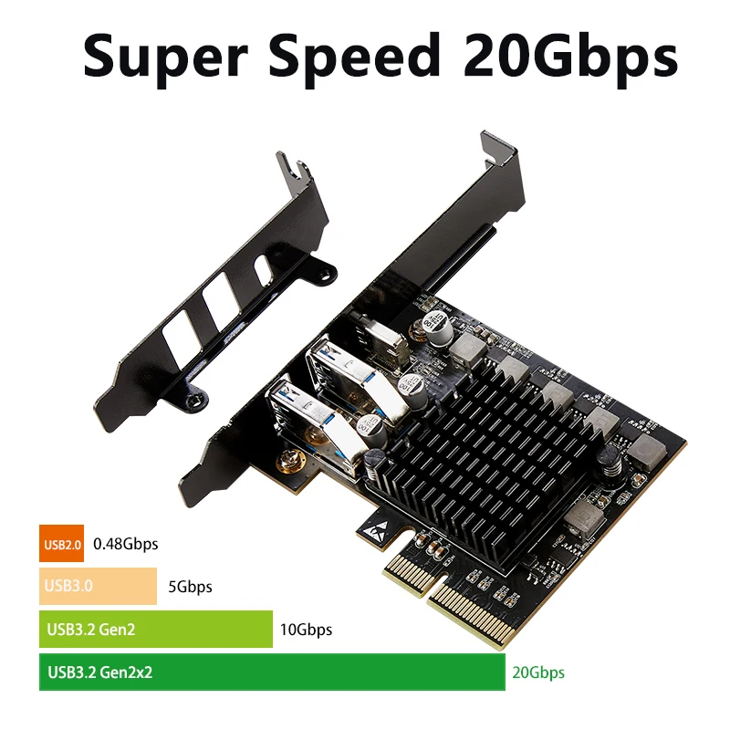 Expansion Card PCI Express X4 to 2 Port USB3.2 Gen2 10G + 1 Port USB3.2 Gen2x2 20G Riser PCIE USB 3.2 Card for Industrial Camera