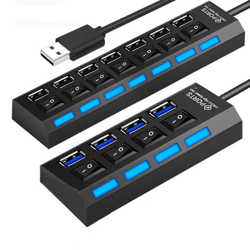 

Концентратор USB 3.0, 5 Гбит/с, высокоскоростной адаптер питания с несколькими портами USB, расширитель, светодиодный разветвитель USB 4/7 портов с переключателем для портативного компьютера