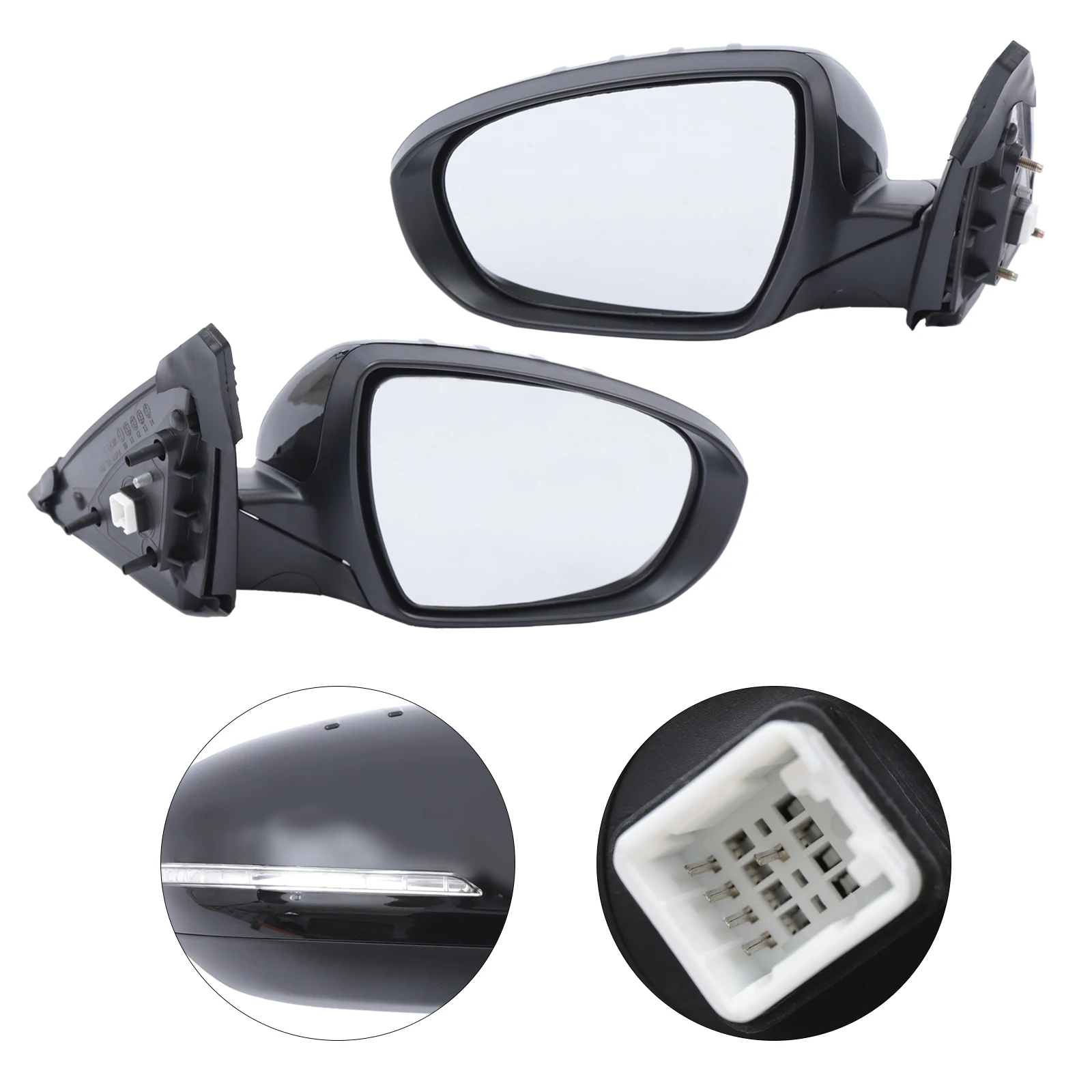 For 11-13 Kia Optima Black Driver Side Manual Folding Power Right and Left Side Mirror with LED Light