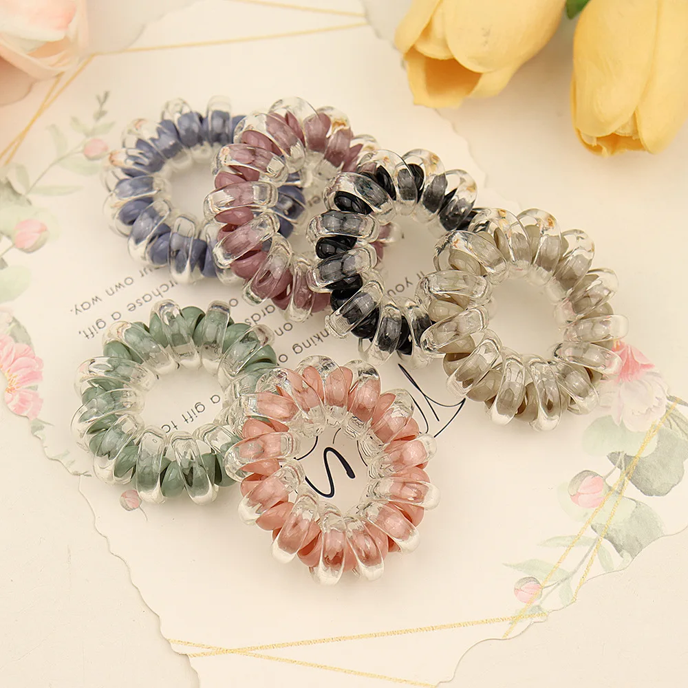 Colorful Double Layer Telephone Wire Women Elastic Hair Band Seamless Spiral Cord Rubber Band Hair Tie Stretch Head Band Gum