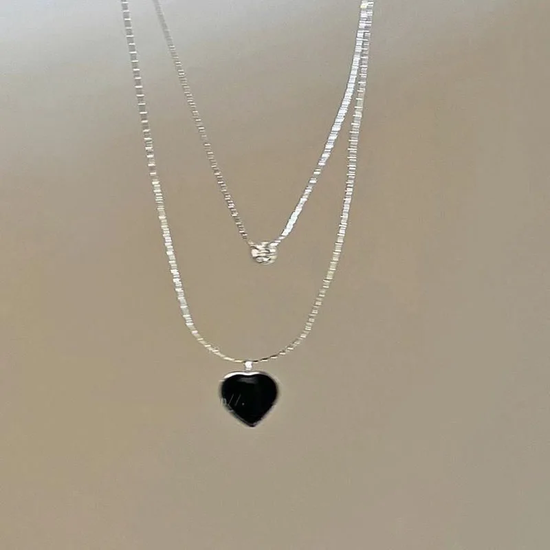 Fashion Unique Double Layer Black Love Heart Neckaces Women Exquisite Light Luxury Zircon Necklace Jewelry Party Gifts