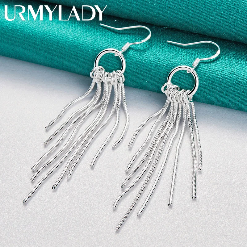 

URMYLADY 925 Sterling Silver Ring Tassel Earrings For Women Wedding Engagement Party Fashion Jewelry