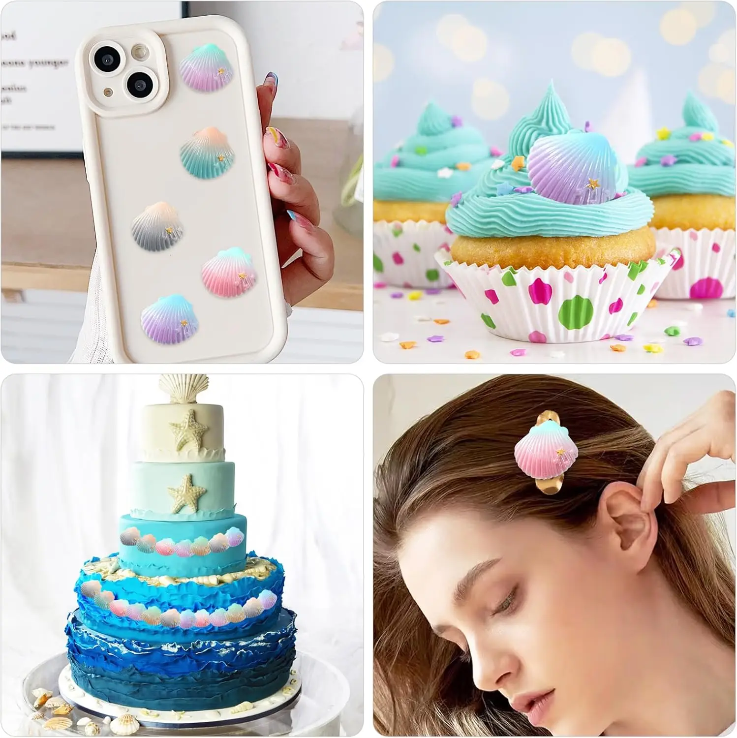 8 Stück Meerjungfrauen-Muscheln-Stern-Kuchendekorationen, Meerjungfrauen-Motiv für Geburtstagskuchen, Babyparty- und Hochzeits-Cupcake-Topper – Detail 5