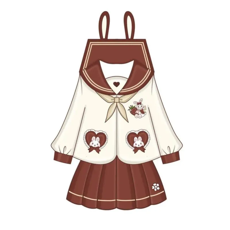 Japanese and Korean Cute Rabbit red White patchwork Jk Uniform New Sailor Suit School Outfits Women Cosplay Uniform Costumes