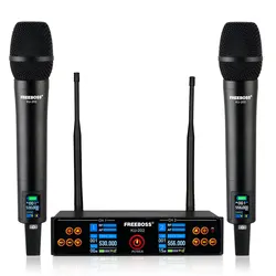 Freeboss 2 Wireless Rechargeable Handheld Microphones 2 Channel UHF Dynamic Mic 18650 Battery TFT 6 EQ Mute Performance KU-202