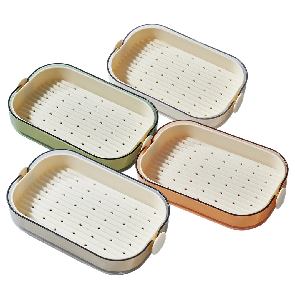 

4pcs Double Layer Holder Bathroom Storage Tray Self Draining Dish Plastic Tray Compact Container Bar Draining Rack Wash Table