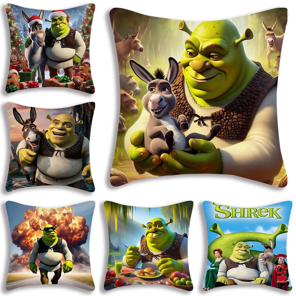 

Fantasy movie funny Shrek Pillow Covers Cartoon Sofa Decorative Home Double-sided Printing Short Plush Cute Cushion Cover