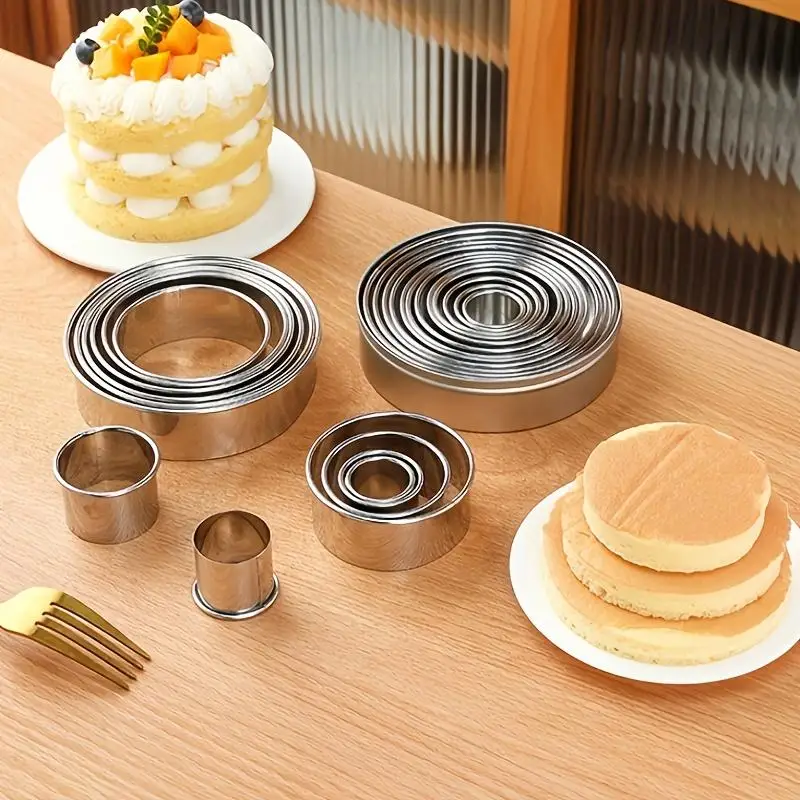 12Pcs Cookie Cutter & Mousse Ring Set Food Grade Stainless Steel Rolled Edge Round Molds for Biscuit Donut Fondant Home Baking