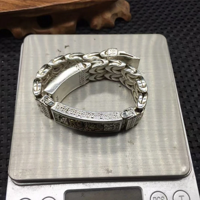 Old Tibetan Silver Inlaid Chinese Zodiac Yellow Dragon Bracelet Fashion Personality Men and Women Couples Gift 6