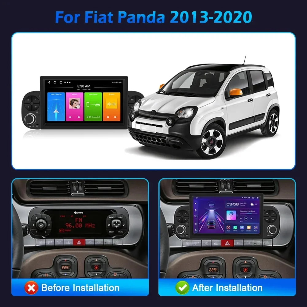 Android 13 GPS Carplay 4G Multimedia Radio de coche inalámbrica pantalla 2 Din para Fiat Panda 2013-2020 WiFi