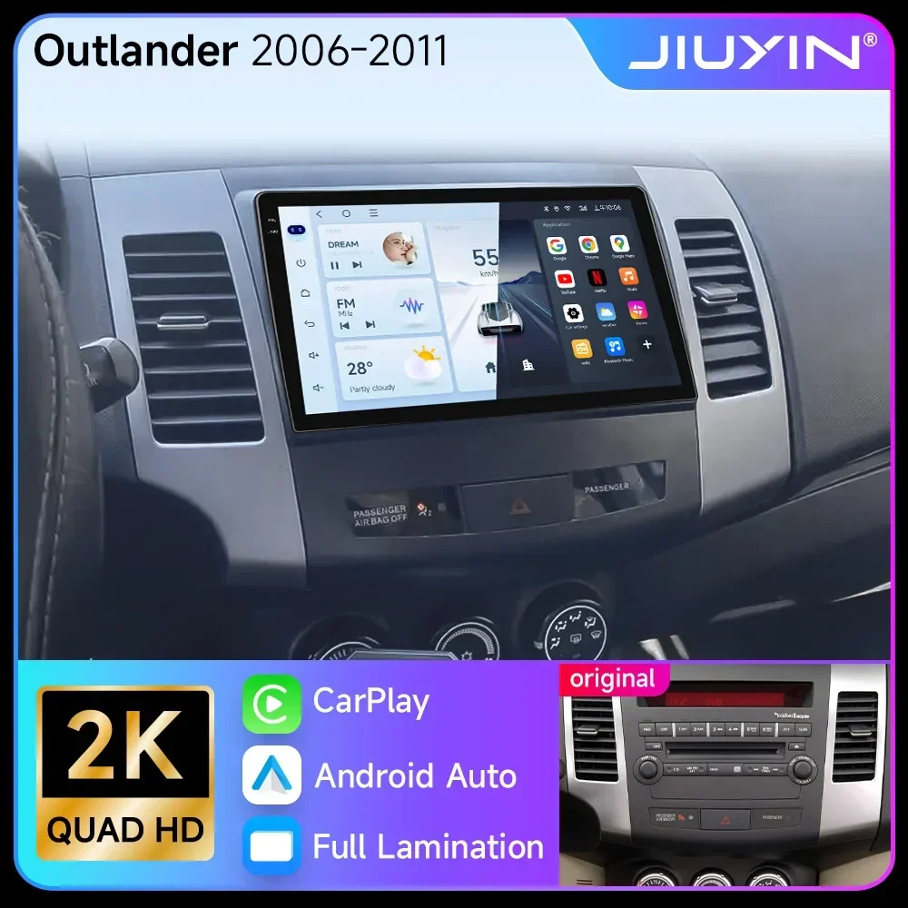 JIUYIN Autoradio Wireless CarPlay Android Auto con Navigazione GPS per Mitsubishi Outlander Mk2 Citroen C-Crosser 2005-2012