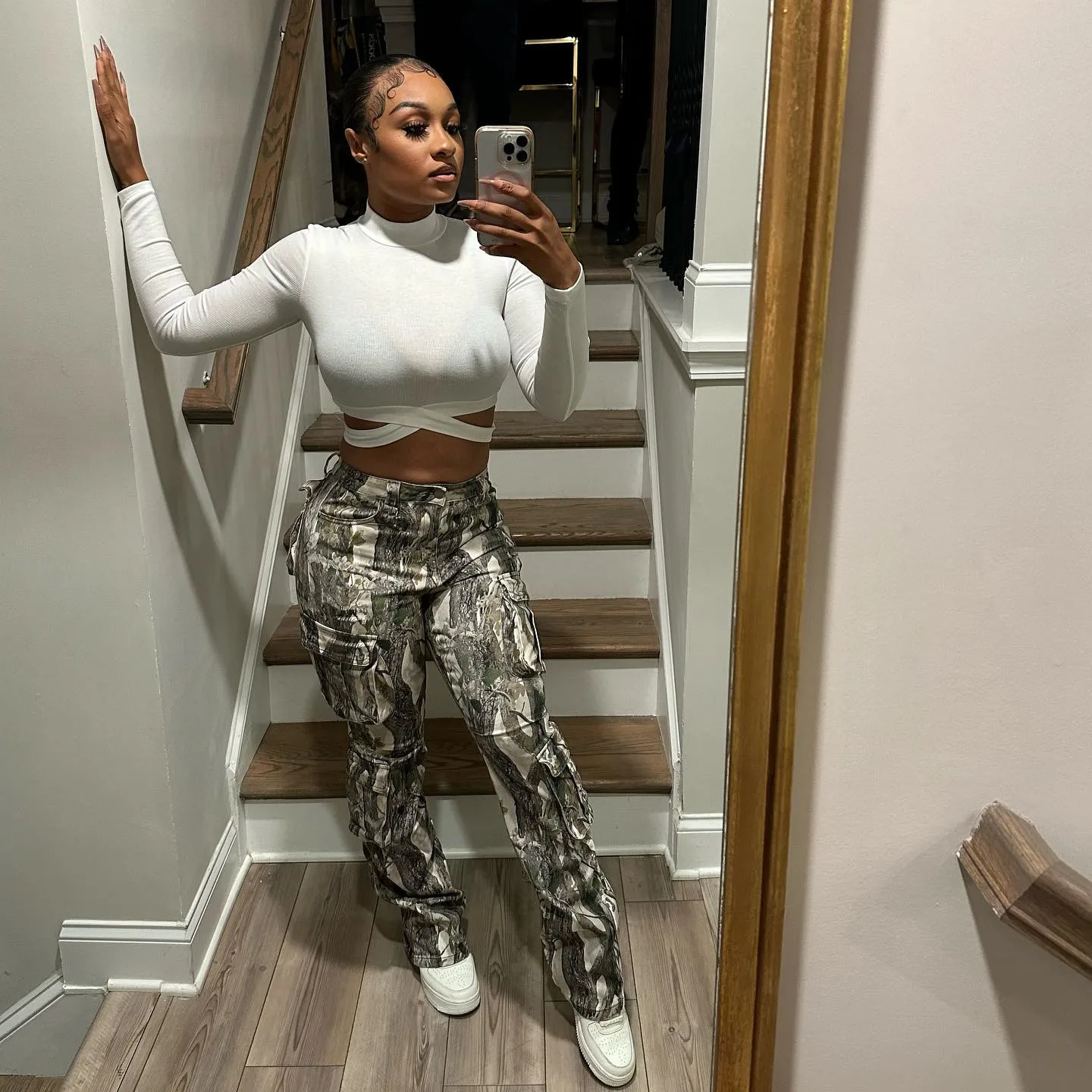 High-waisted, Color-blocking Casual Pants with Patchwork Camouflage Prints From The New Streetwear Trend of Europe and America