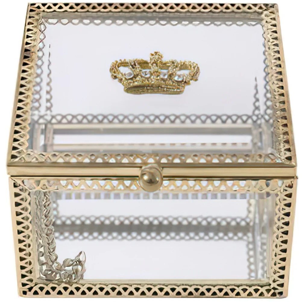 

Stylish Glass Display Box for Keepsake Jewelry Storage Trinket Organizer Minimalist Gold Frame Clear Small Gift Container
