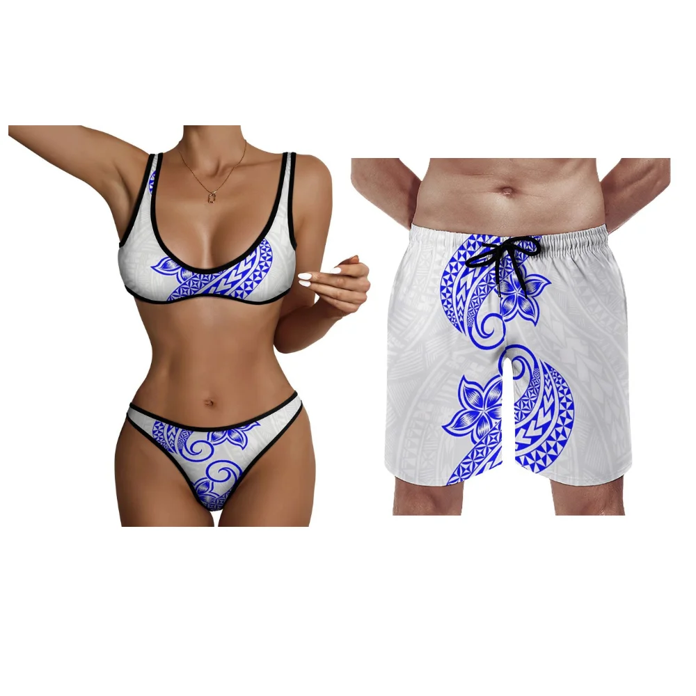 Polynesische aanpasbare dames bandeau bikini heren zwembroek orchidee print Hawaii stijl 2025, nieuwjaar