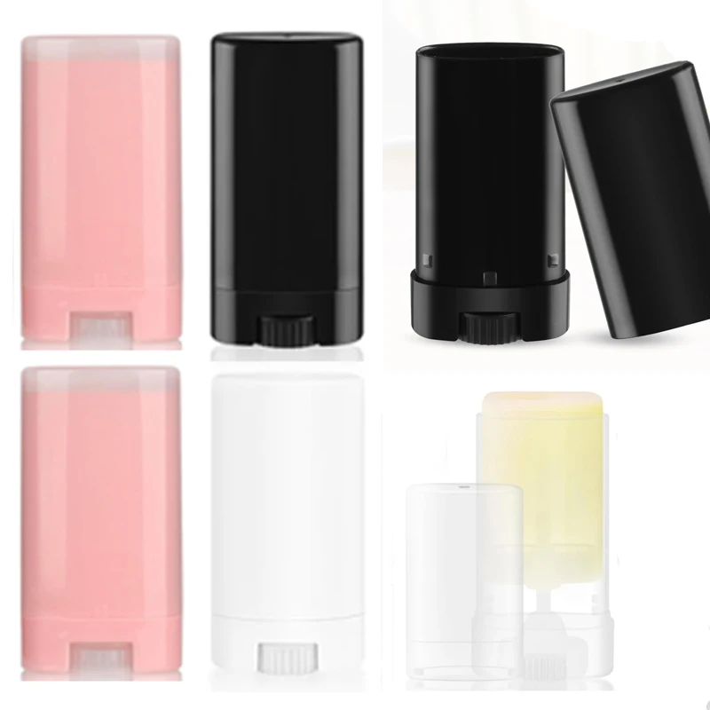 100 unidades de tubos de bálsamo labial ovalados planos vacíos de 15 ml, botellas de plástico con sistema de giro, envases de muestra para viaje, para desodorante DIY y loción sólida