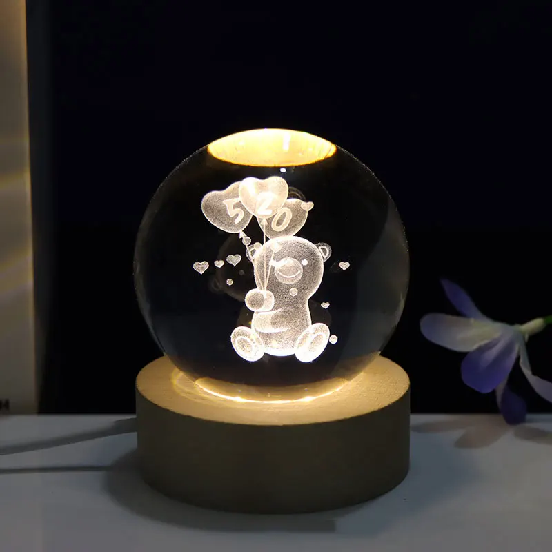 3D Laser Carving sfera di cristallo luminosa delfino balena camera da letto luce notturna calda ornamenti regali artigianali di compleanno