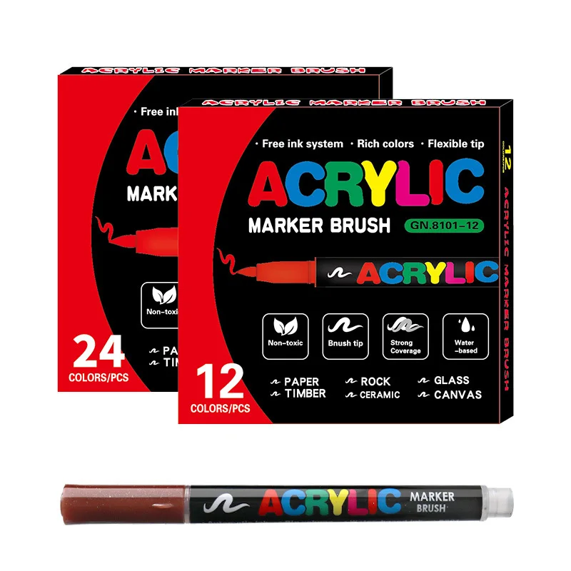Acrylic Paint Markers,12/24/48 Colors with Direct-Liquid Ink Control System, Professional-Grade Paint Pen for Rock Painting, Canvas, Glass, Plastic, Fabric & Creative Crafts