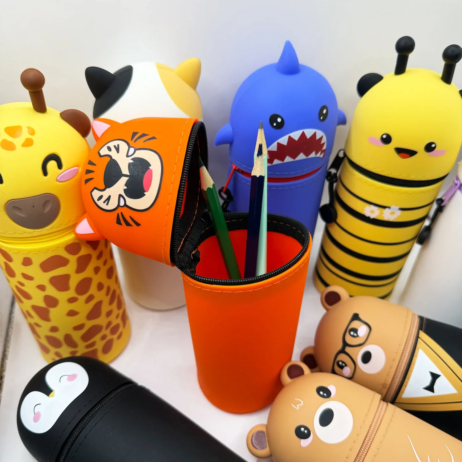 Cute Animal Pencil Case, 2-in-1 Pencil Bag with Zipper Pen Holder, Soft Silicone Pencil Case, Suitable for School Office view 5