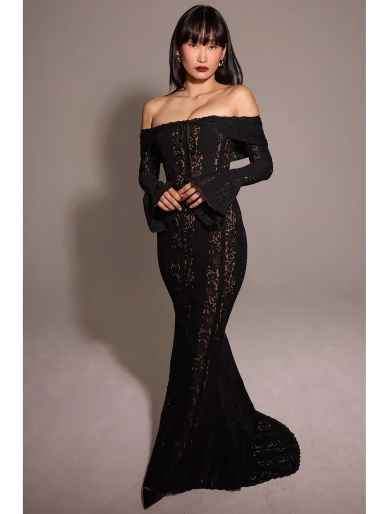 Articat Autumn/Winter Fashion Slash Neck Sexy Tight Dress Women 2025 New Strapless High Waist Tailored Dress Party Evening Dress