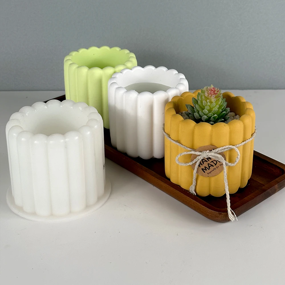 Succulent Flower Pot Silicone Mold DIY Cylindrical Stripe Candle Jar Plaster Cement Mould Jewelry Storage Box Resin Craft Molds