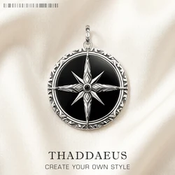 Pendant Black Compass New Jewelry 925 Sterling Silver Accessories Vintage Gift For Men Women