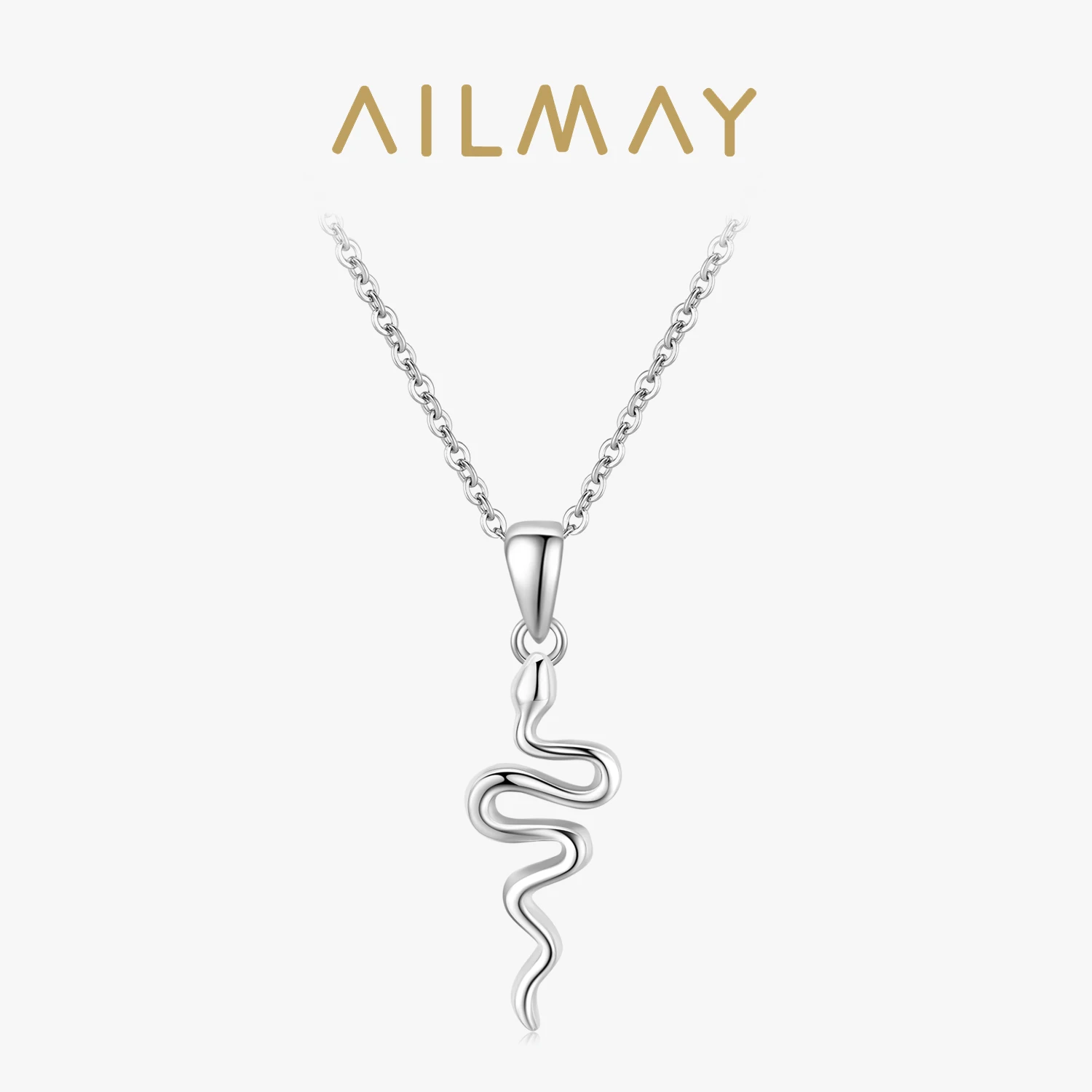 Ailmay Authentic 925 Sterling Silver Personality Snake Pendant Necklace For Women Minimalist Fine Jewelry 2021 New Style