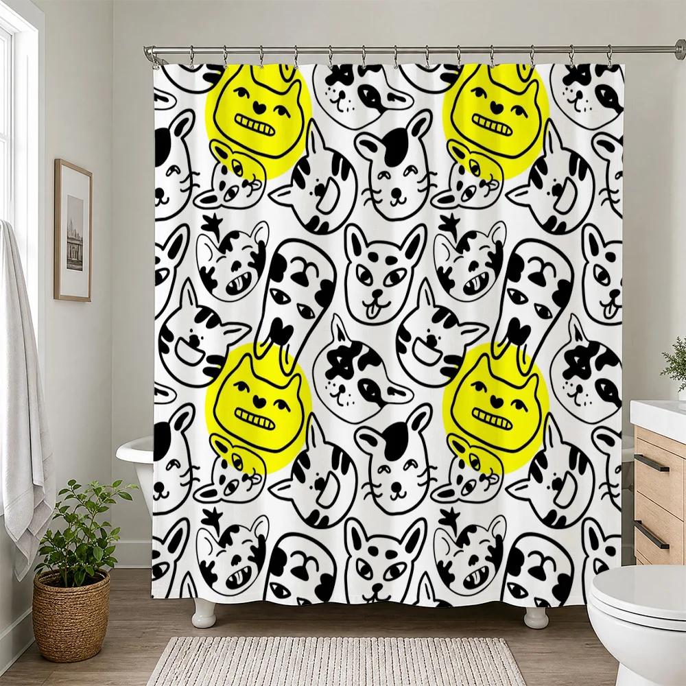 Waterproof Dog Pattern Shower Curtain Liner Cute Puppy Cartoon Prints Funny Animal Bathroom Decor Novelty Curtain for Kids Showe