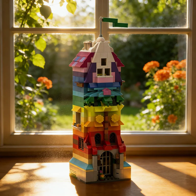 602pcs MOC Rainbow Tower Model Building Blocks Toy Construction Christmas Gift DIY Education Creative Assemble Birthday Kids