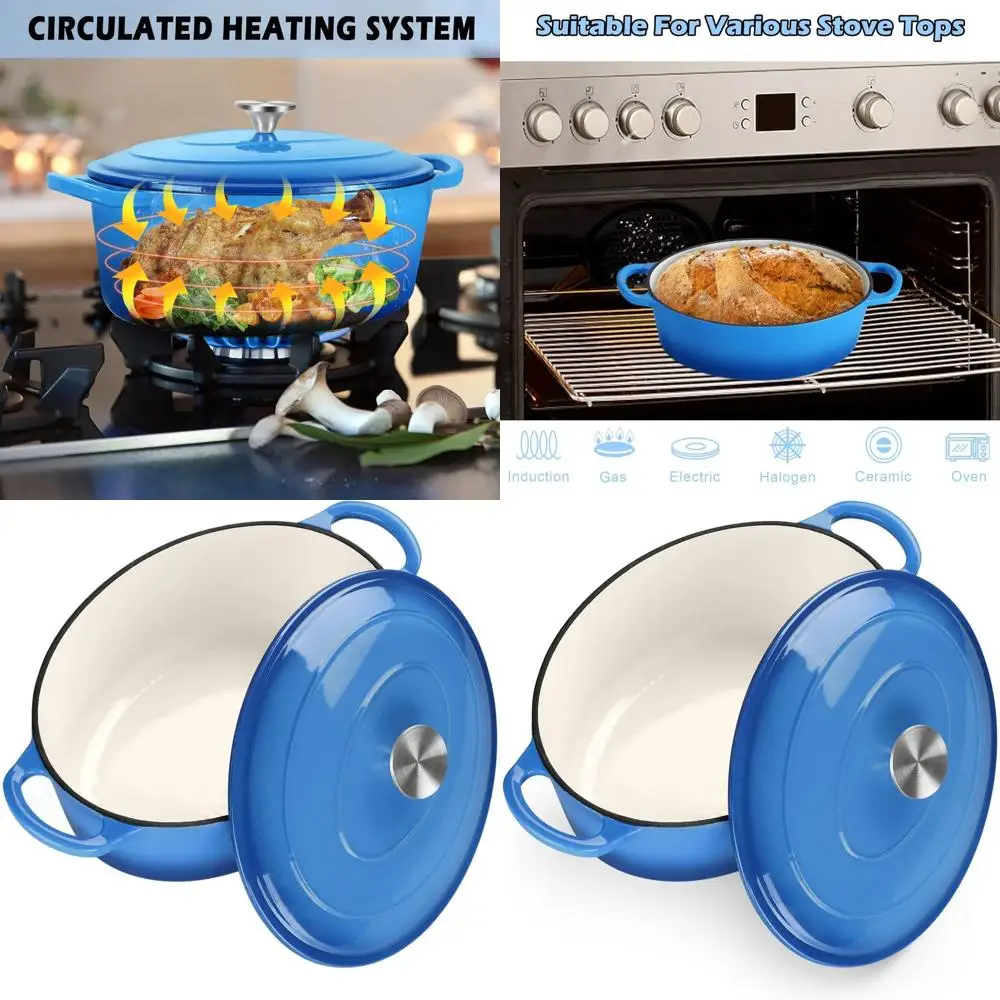 

Oval Dutch Oven, 5qt Enameled Cast Iron Dutch Oven Pot with Lid, For Bread Baking/Stewing/Braising/Frying, Suitable for Various