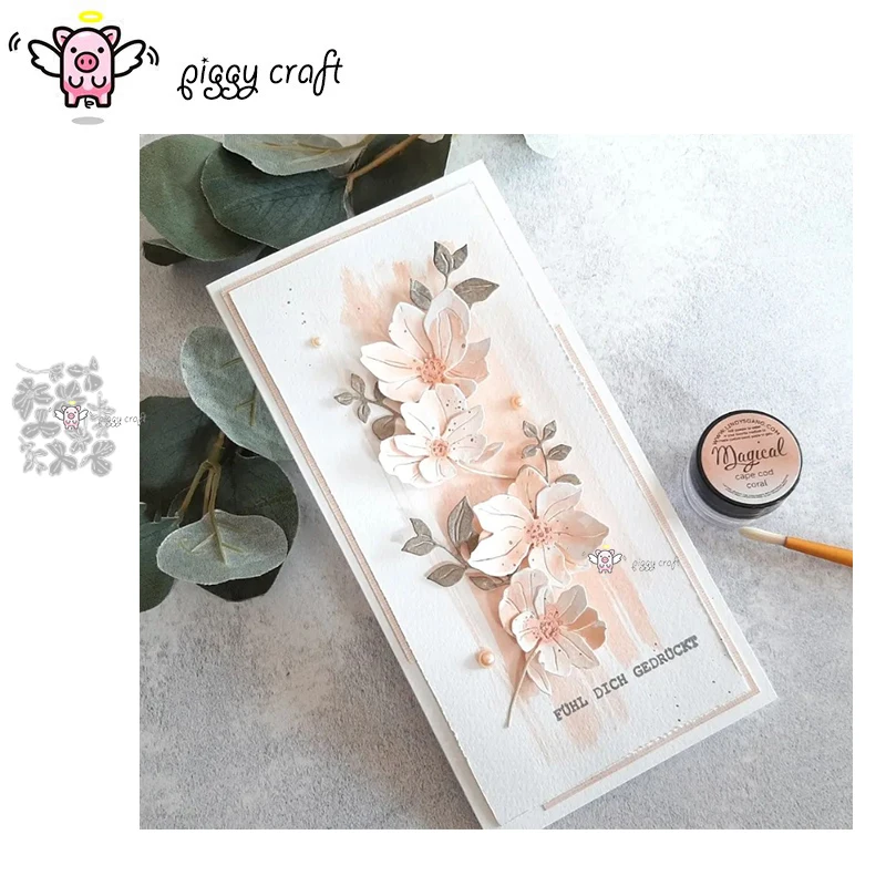 Piggy Craft metal cutting dies cut die mold Flowers branches leaves Scrapbook paper craft knife mould blade punch stencils dies