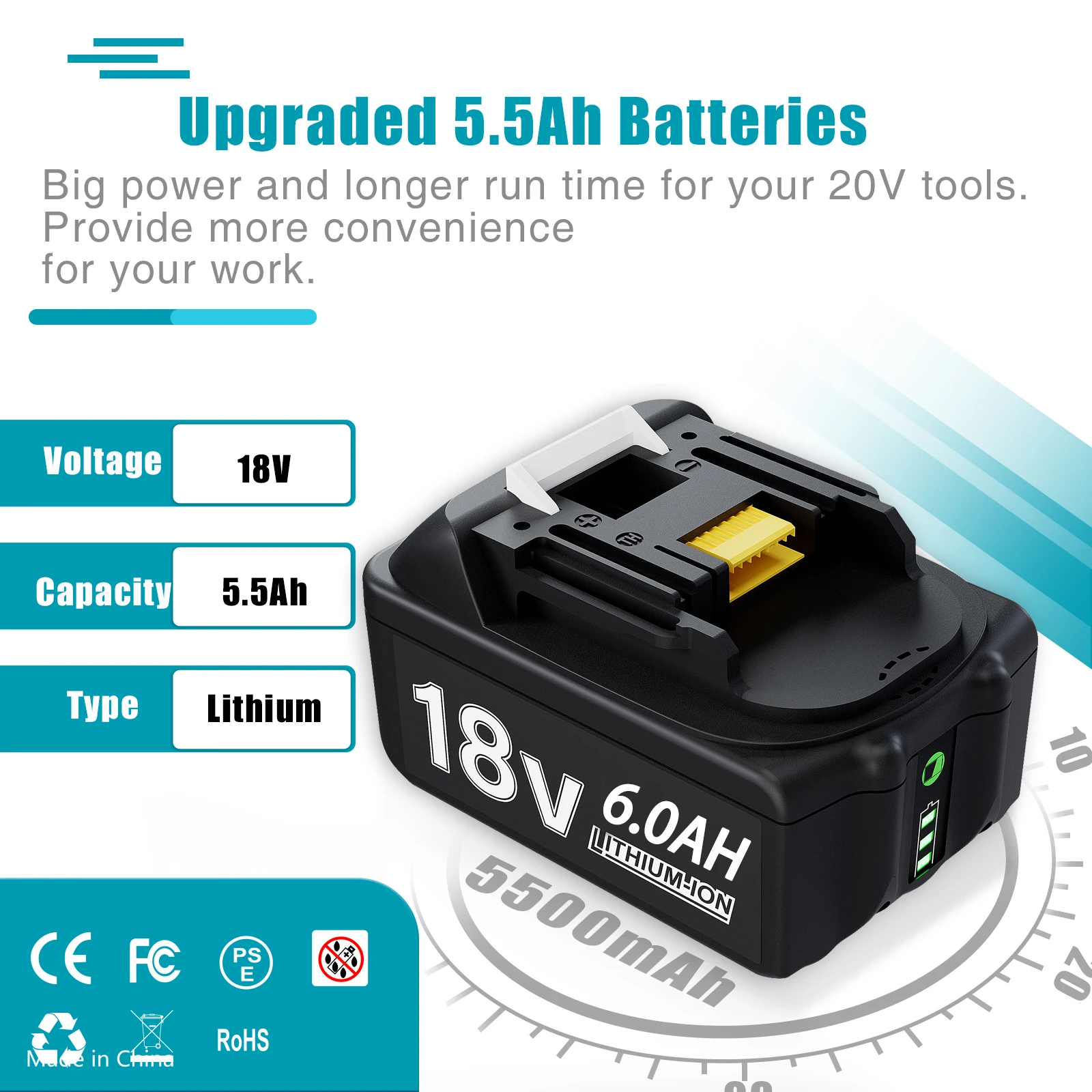 18V battery for makita bl1850B li-ion 18v 6.0Ah BL1840B BL1860 BL1890 BL1815 BL1830 BL1835 Cordless Drills Batteries LXT 400