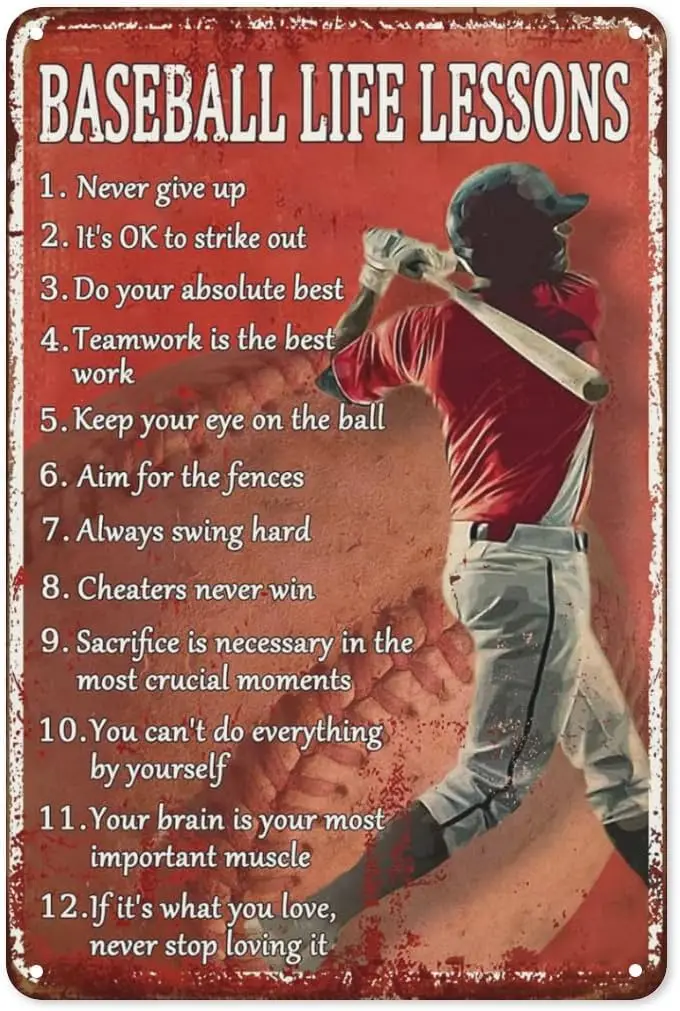 Retro Baseball Tin Sign Vintage Baseball Decor For Boys Room Baseball Life Lessons Metal Signs Motivational Workout Basebal sign