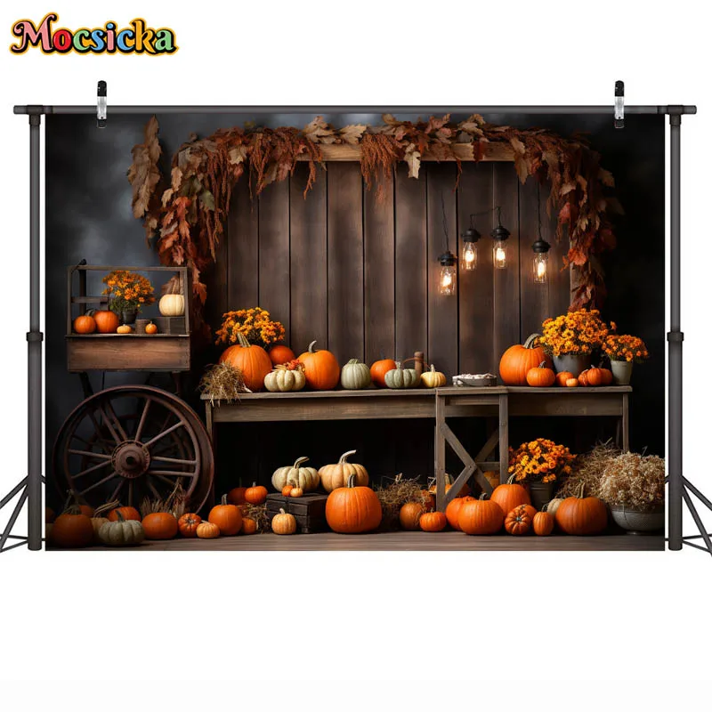 Mocsicka Photography Background Fall Thanksgiving Harvest Barn Autumn Pumpkin Kids Birthday Portrait Decor Photo Backdrop Studio