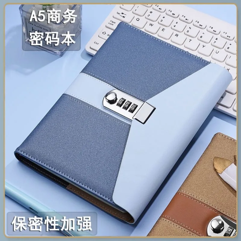 A5 Pearlescent Leather Password Notebook Lockable Diary Thickened Creative Student Journal Notepad