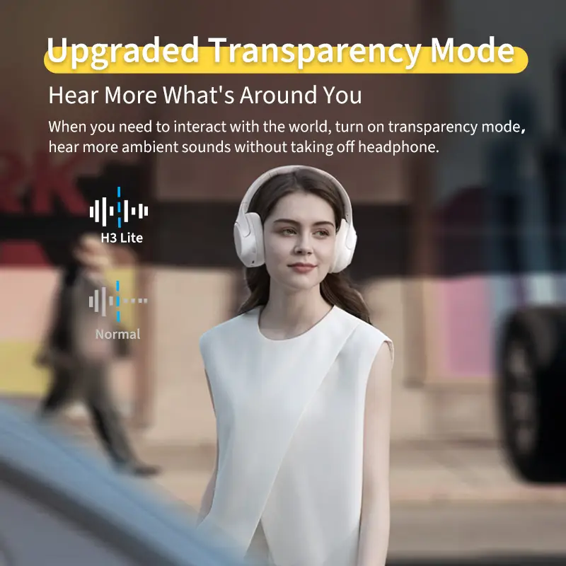سماعات رأس QCY H3 Lite لاسلكية/سلكية مع تقنية إلغاء الضوضاء، بلوتوث 5.3، قابلة للطي، فوق الأذن، صوت HIFI، وقت تشغيل 60 ساعة، اتصال مزدوج - 4