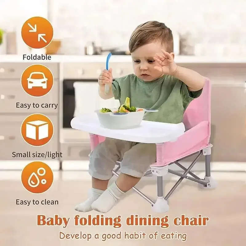 Baby Seats Foldable Portable Dining Chair With Safe Belt Outdoor Beach Seat Baby Furniture Supplies Chair Dining Tray For Kids