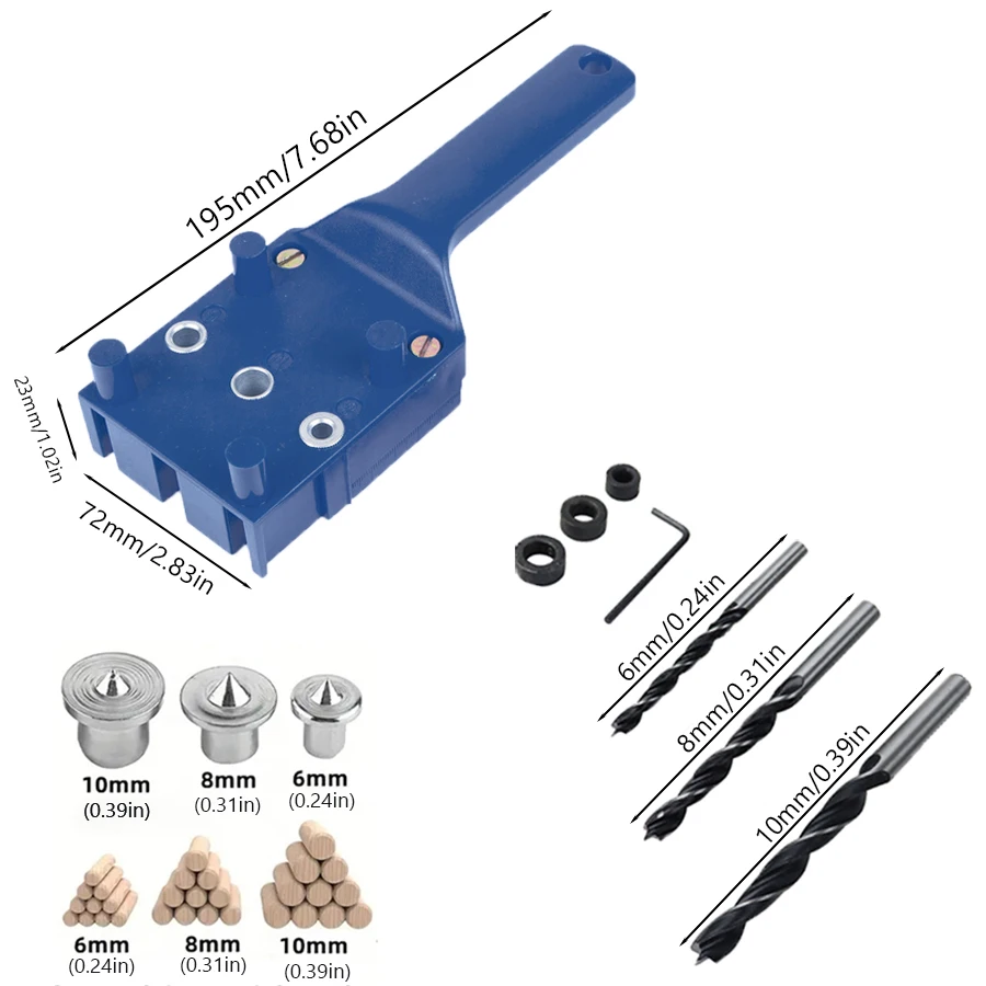 ABS Plastic Quick Wood Doweling Jig Handheld Pocket Hole Jig System 6 8 10mm Drill Bit Hole Puncher For Carpentry Dowel Joints