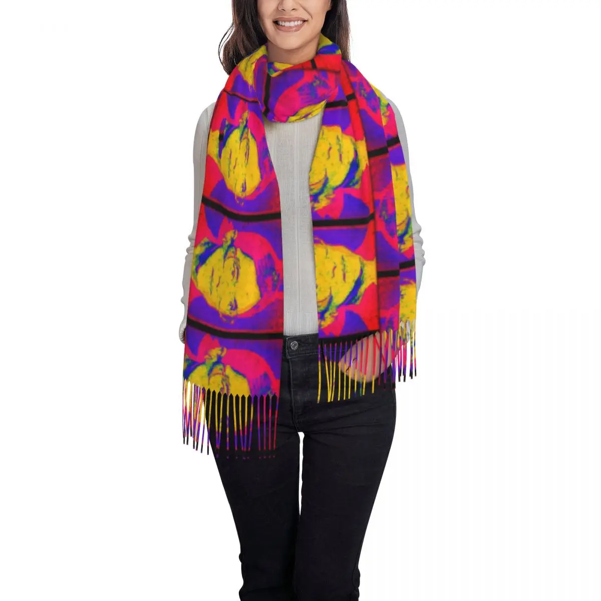 Female Scarf Warm Womens Rights Pop Art Large Scarves with Long Tassel Ruth Bader Ginsburg Casual Shawl Wraps Winter Bufanda