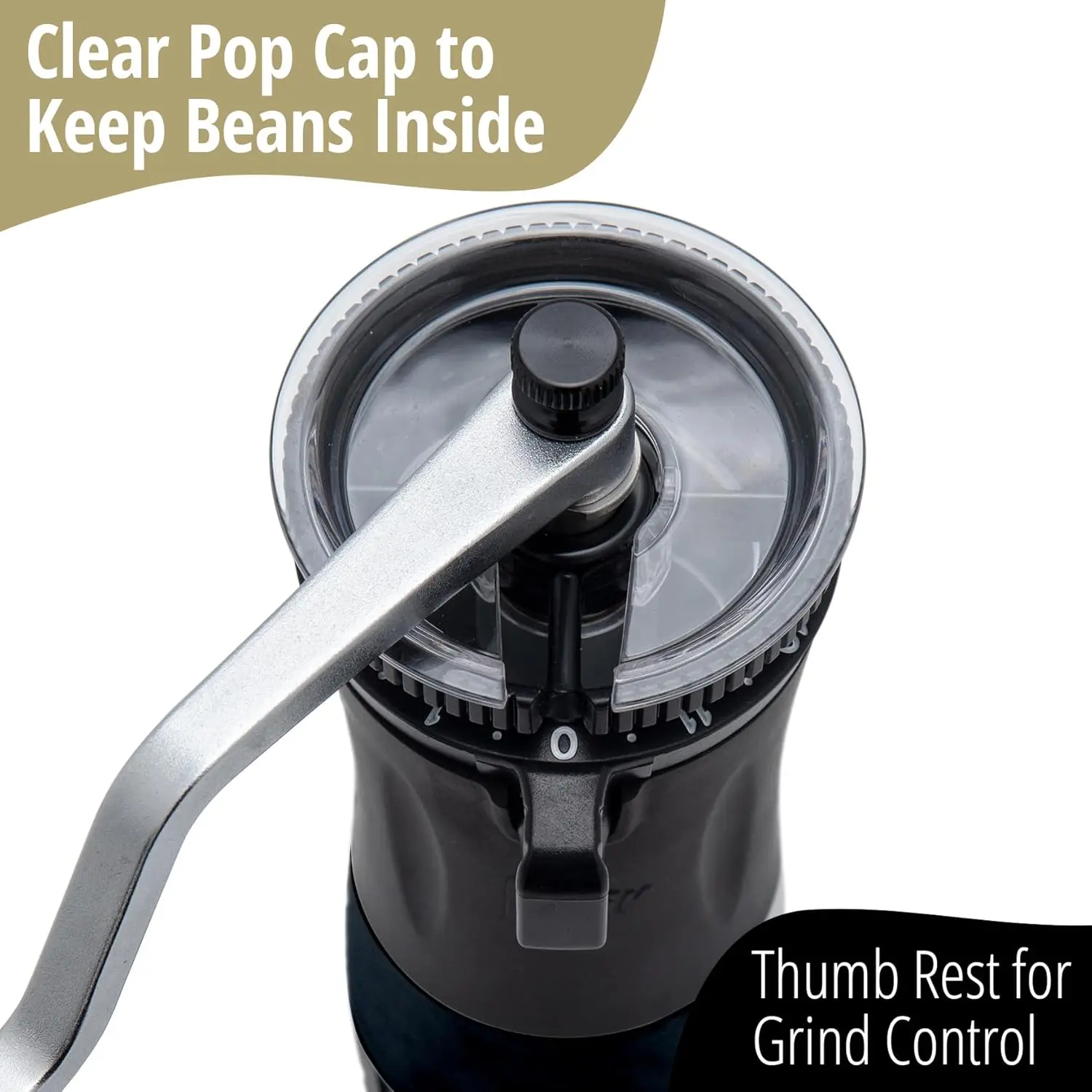 مطحنة قهوة يدوية مع نتوءات فولاذية لجميع طرق التخمير، محمولة وقابلة للتعديل