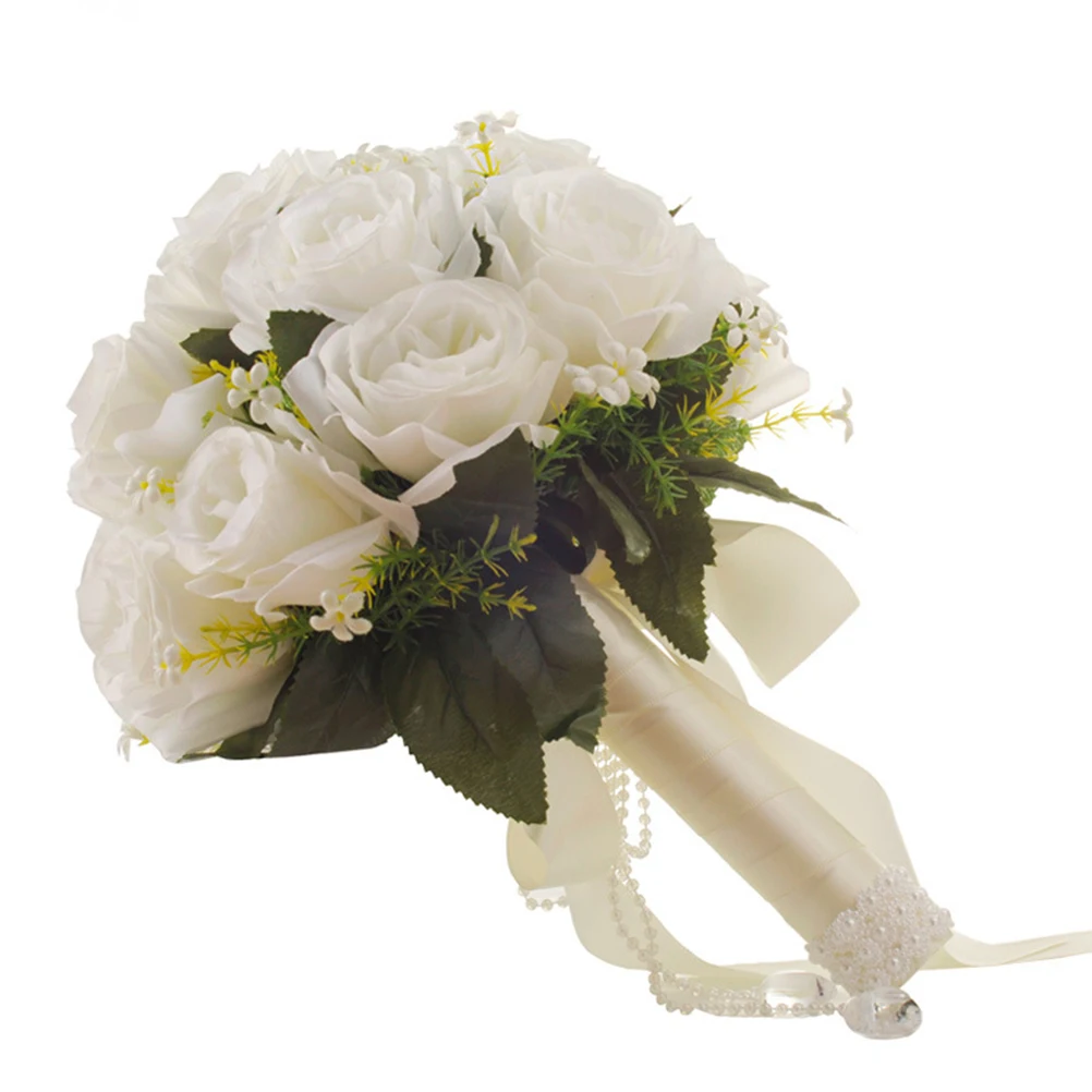 

White Artificial Roses Bridal Bouquet Wedding Proposal Decorations Fake Flowers Handheld Garland Premium MaterialBride Bouquet