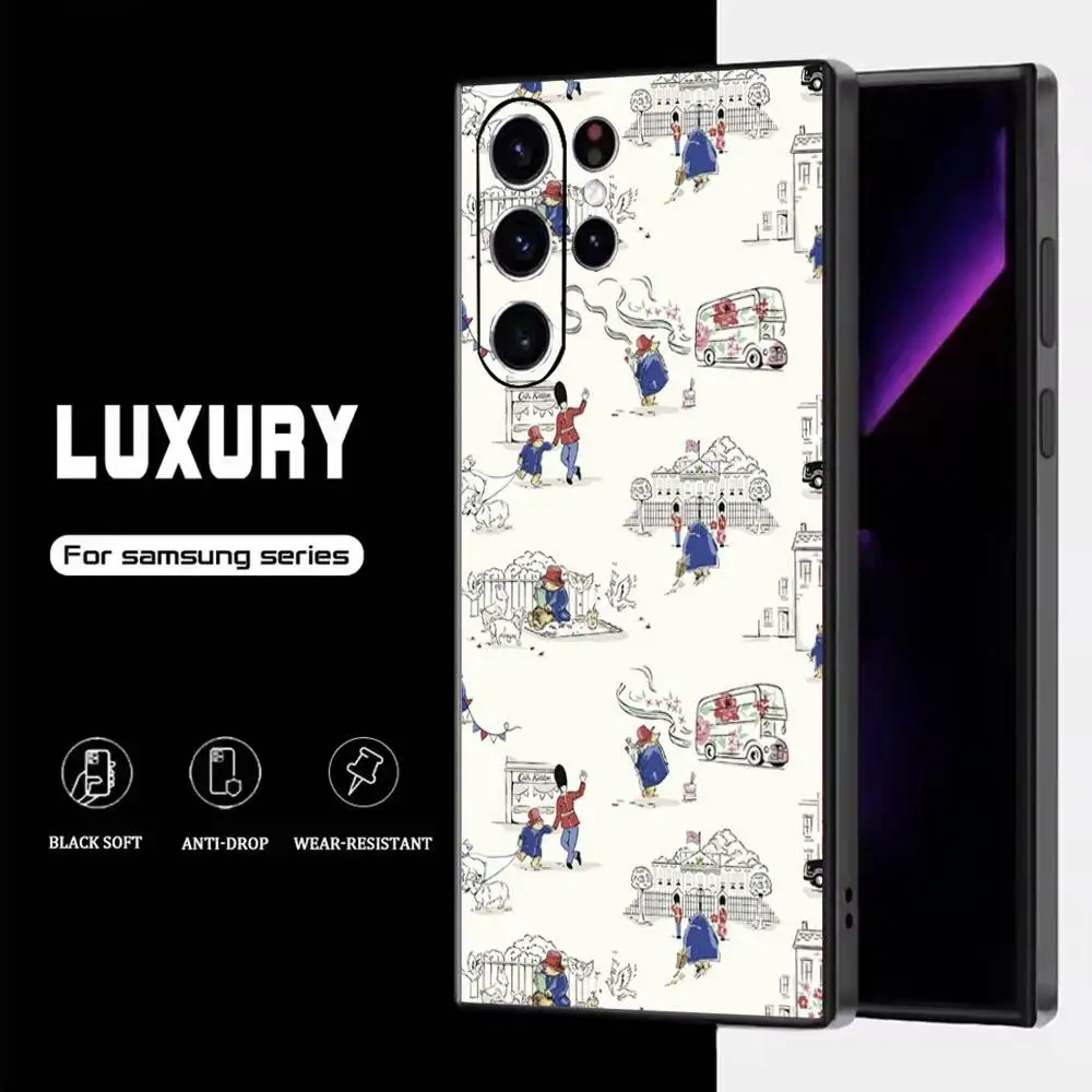 حافظة لهاتف سامسونج L-Lodon B-Bear لهاتف سامسونج S25، S24، S23، S22، S21، S20، S10، Ultra، Plus، Lite، FE، غطاء أسود من السيليكون الناعم