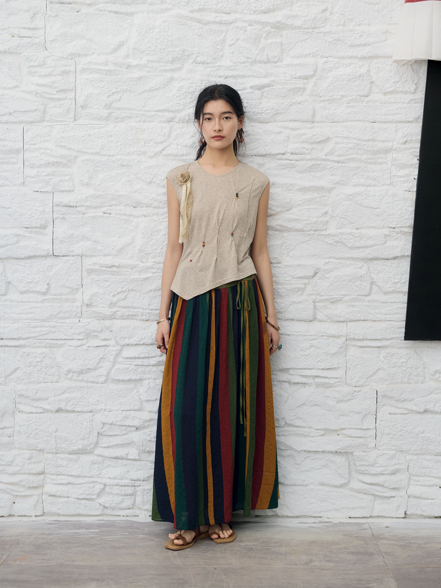

Poetic Core Tie Dye Pleated Gemstone Sleeveless Knitted Sweater Women Artistic Minimalist Top Ultra Soft Cotton round Neck