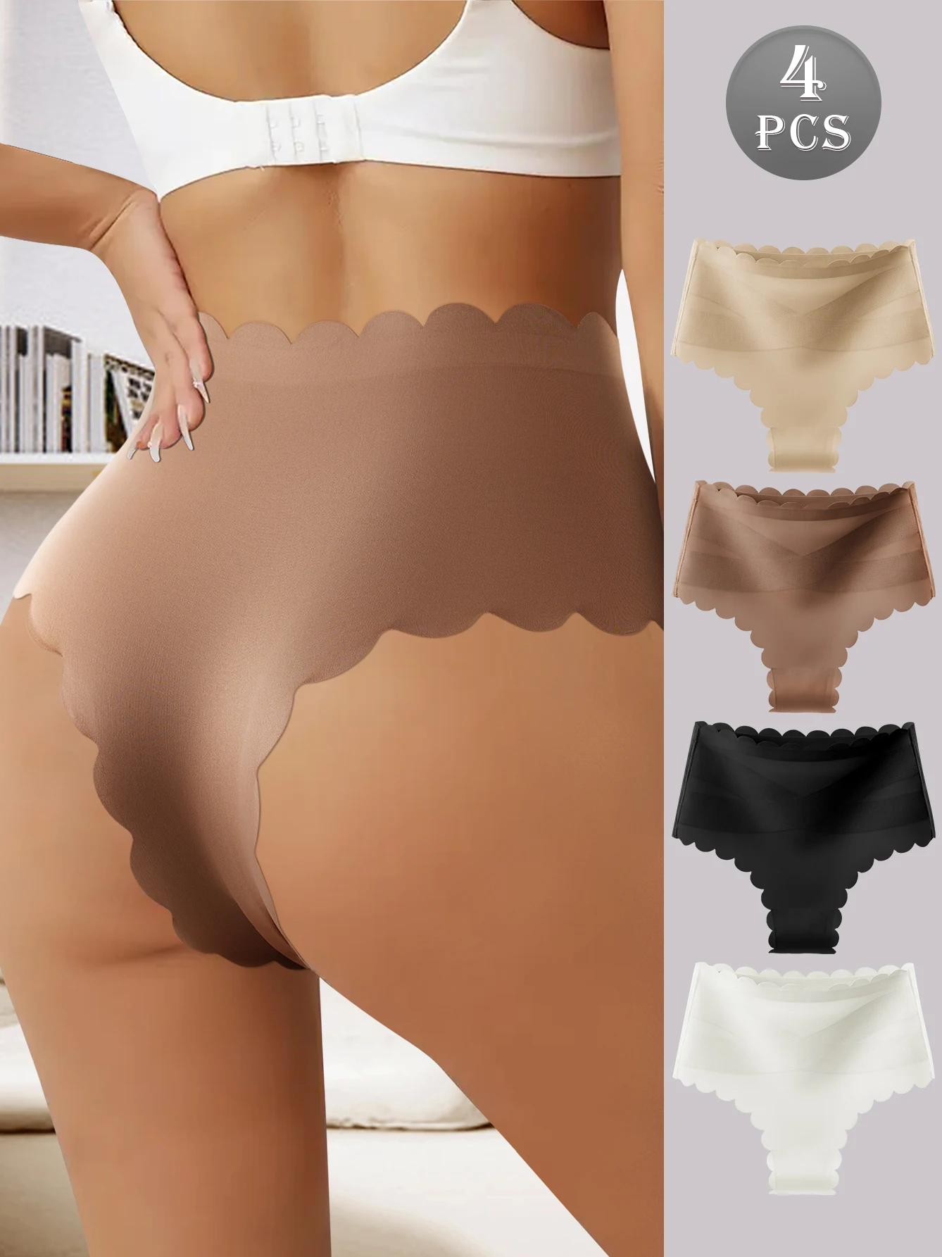 

Комплект из 4 бесшовных женских трусиков с утягивающим эффектом, перекрестным передним швом, волнистым краем, подтягивающие ягодицы, из дышащей мягкой ткани, для повседневного использования, выгодный набор